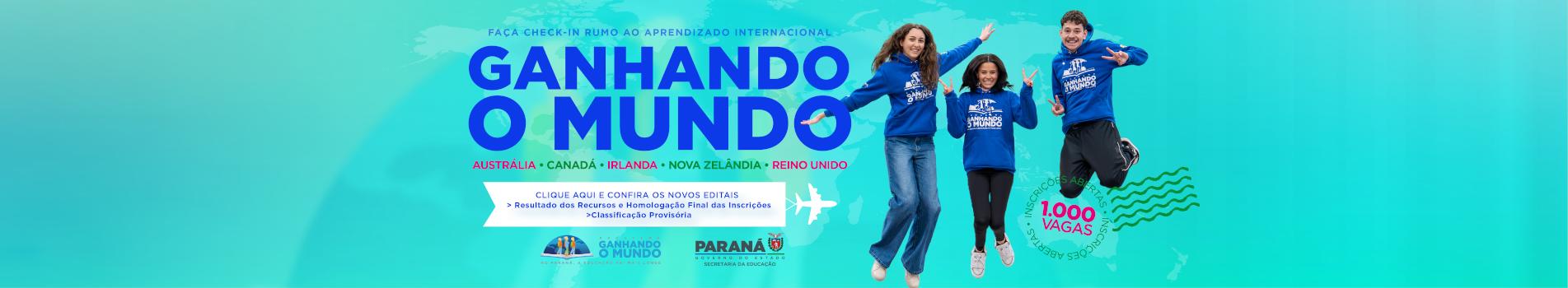 Banner Ganhando o Mundo Alunos 2026 - Resultado dos Recursos e Homologação Final das Inscrições